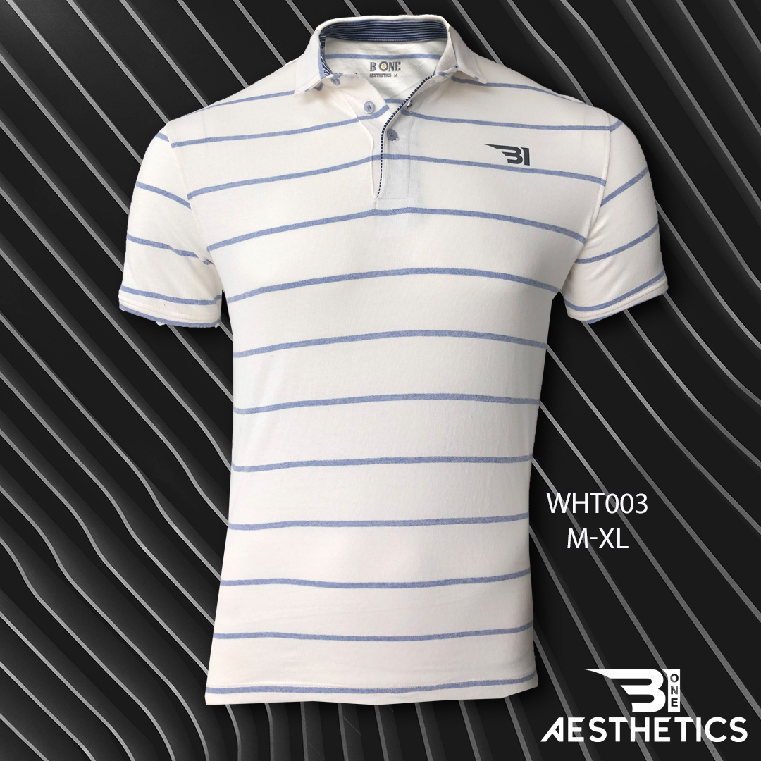 Blue lined White Polo T-shirt