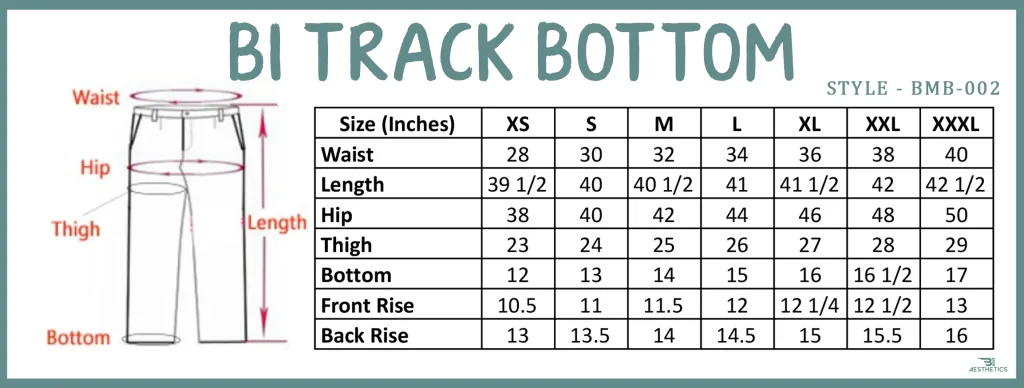 gray track pant size chart