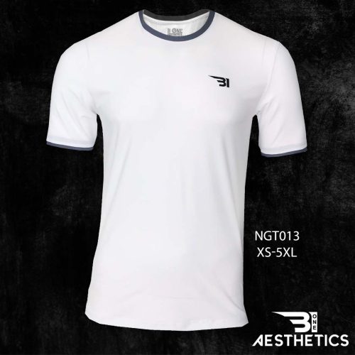 White T-shirt With Blue Line Contrast