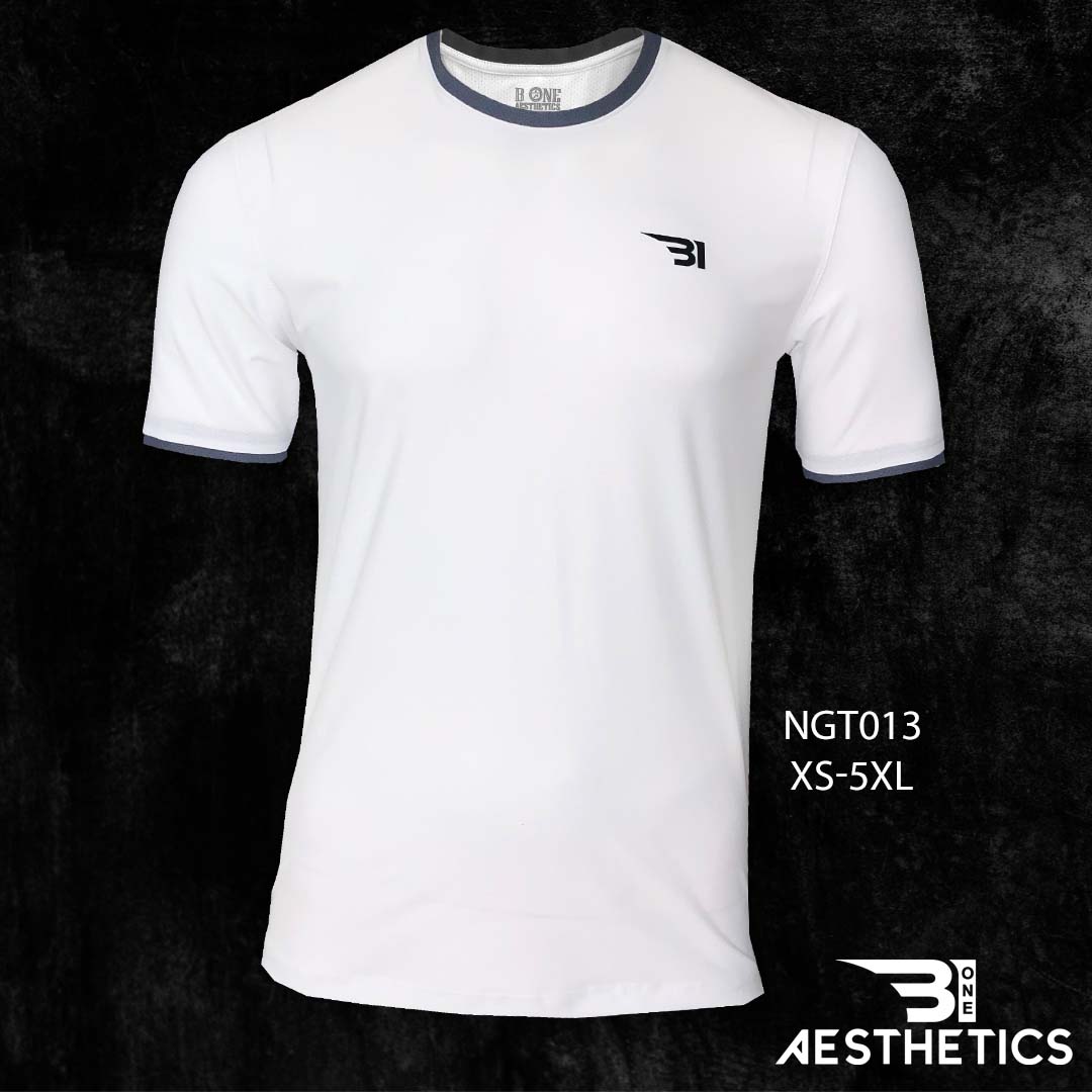 White T-shirt With Blue Line Contrast