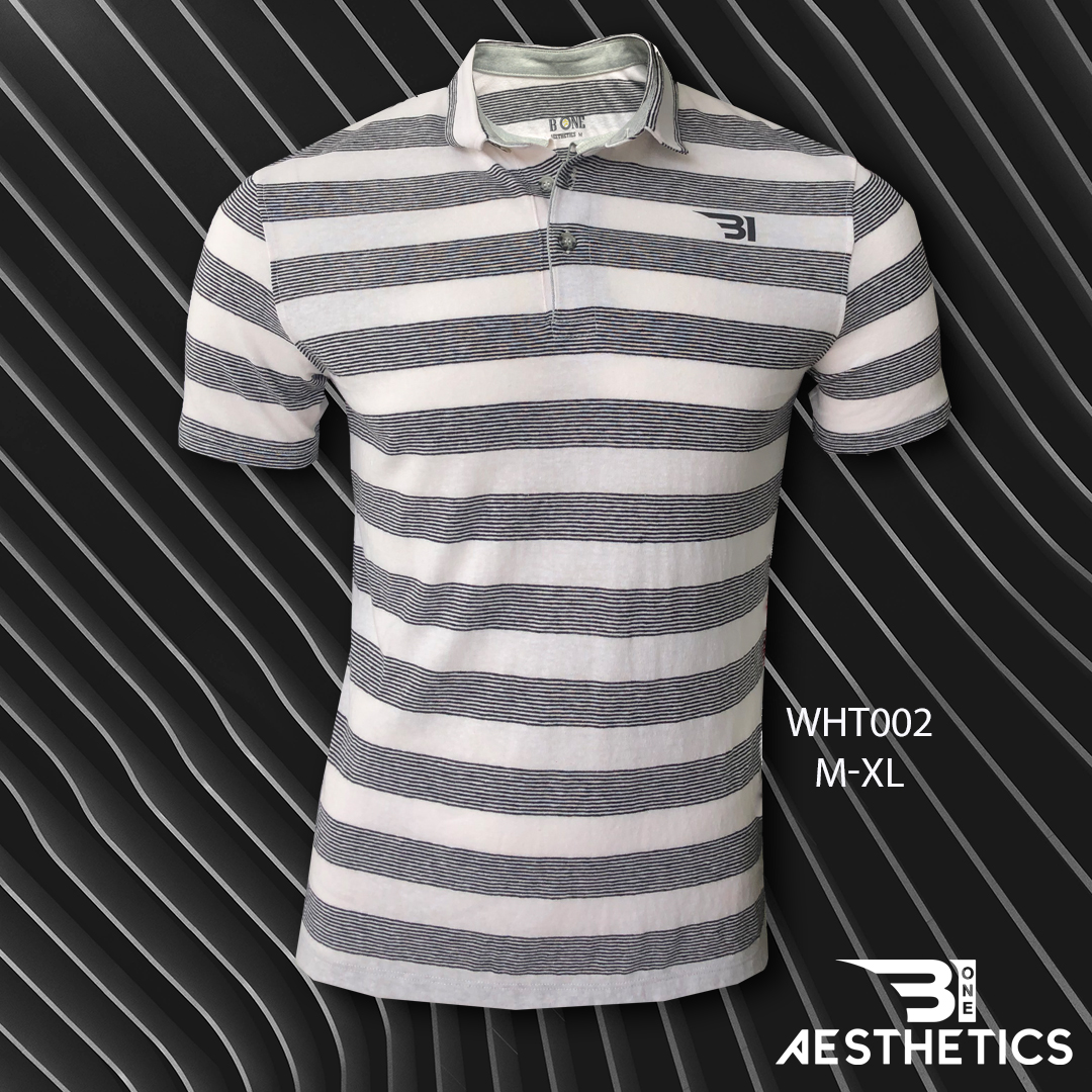 Black Striped White Polo T-shirt