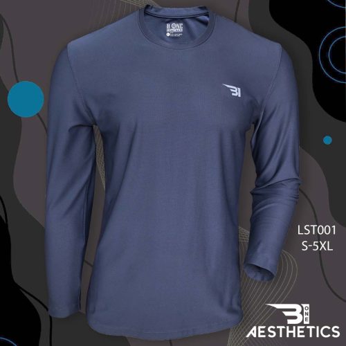 Long Sleeve Blue Crew Neck T Shirt