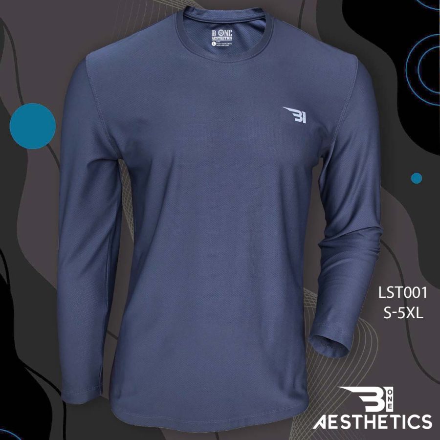 Long Sleeve Blue Crew Neck T Shirt