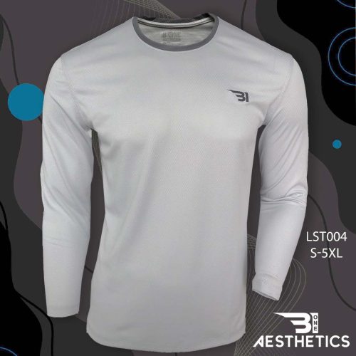 Long Sleeve Ash With Grey Contrast Lining Crew Neck T Shirt