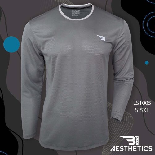 Long Sleeve Grey With Ash Contrast Lining Crew Neck T Shirt