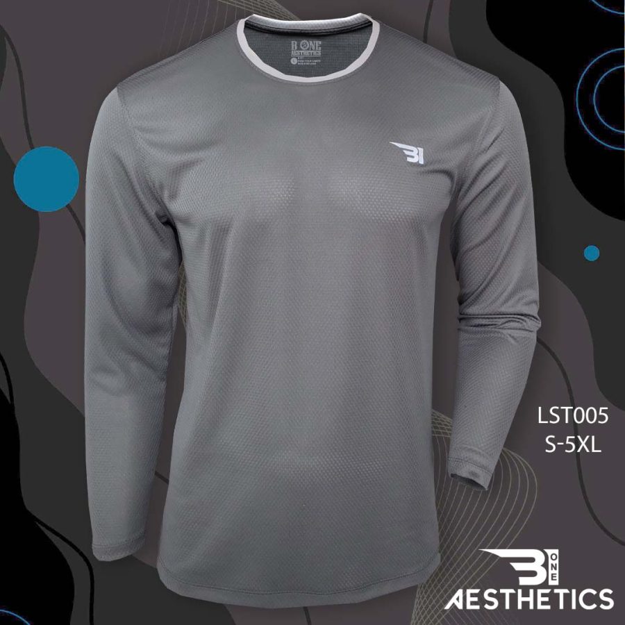 Long Sleeve Grey With Ash Contrast Lining Crew Neck T Shirt