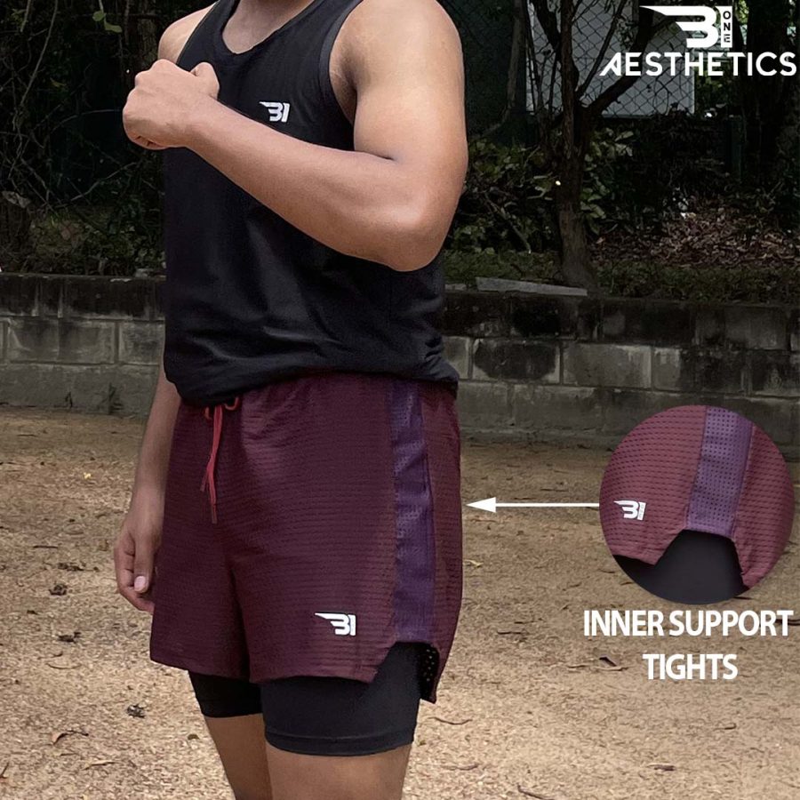Wine Maroon Running Short With Inner Tight - Image 4