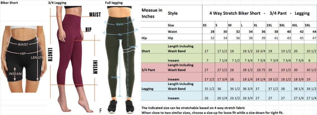 B1 LEGGING SIZE CHART