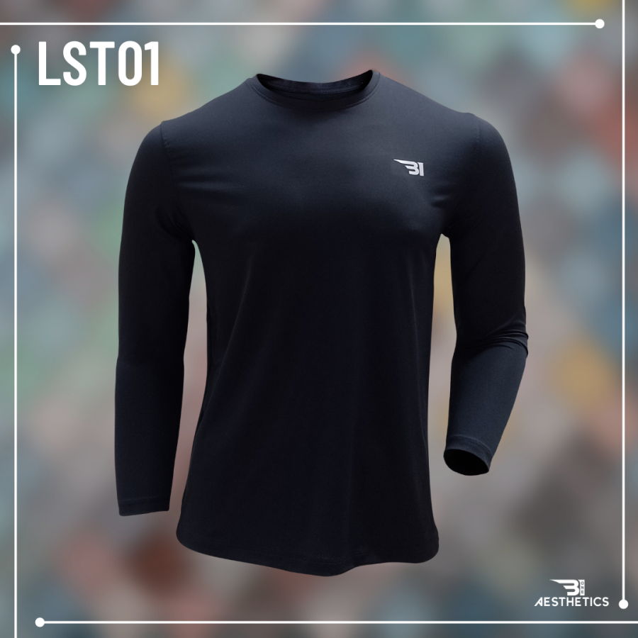 B1 BLACK LONG SLEEVE CREW-NECK T-SHIRT