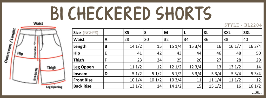 Checker Short SIZE CHART