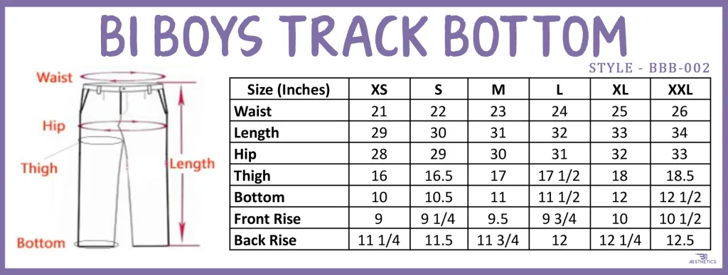 B1 Boys Track Bottoms joggers Size Chart