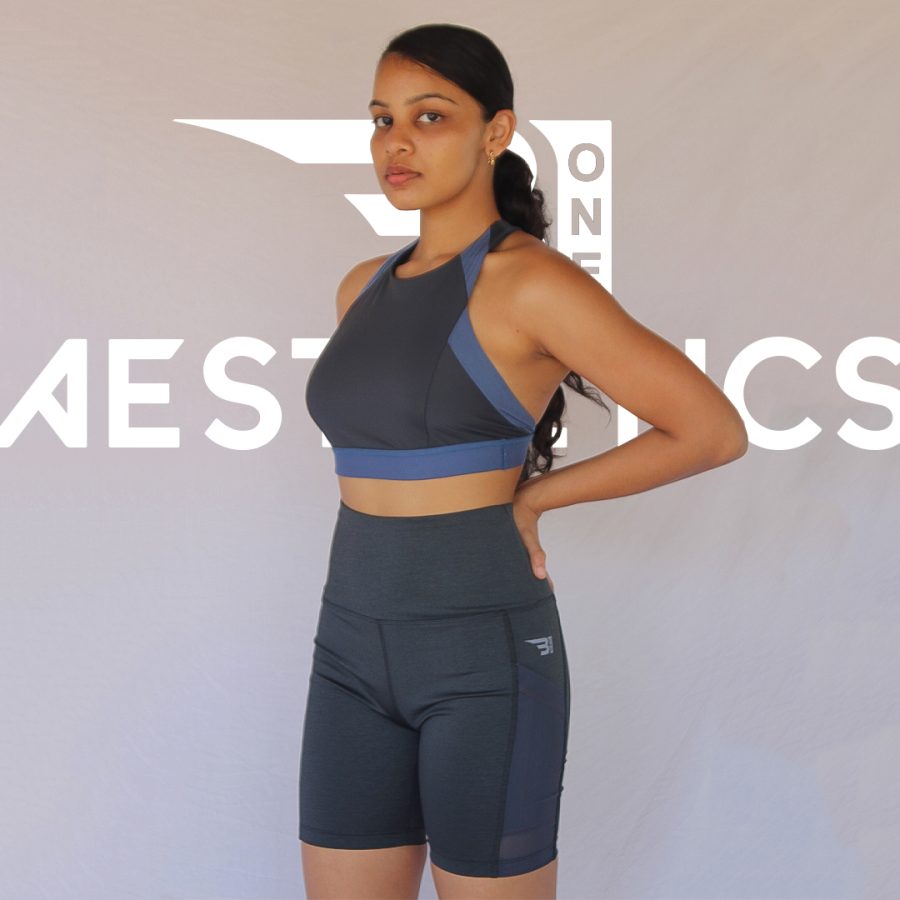 high-rise short sport tights black strips