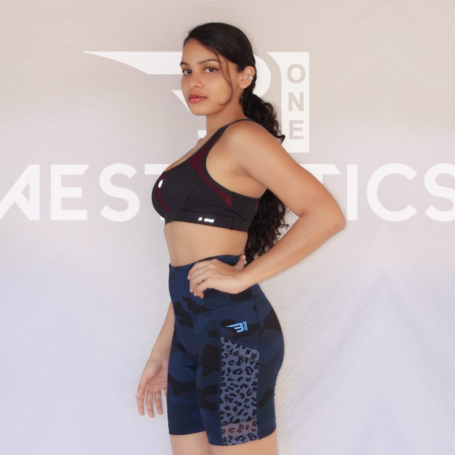 high-rise short sport tights dark blue camo
