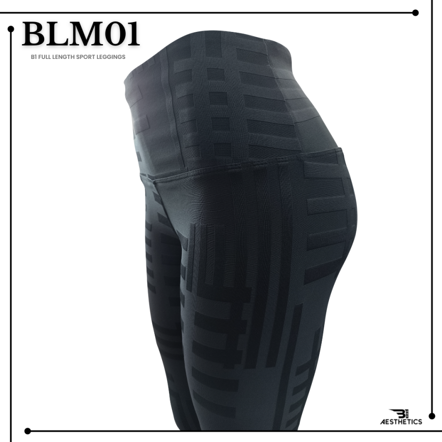 B1 black full length sport leggings material