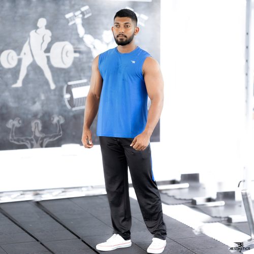 track bottoms full black and blue contrast