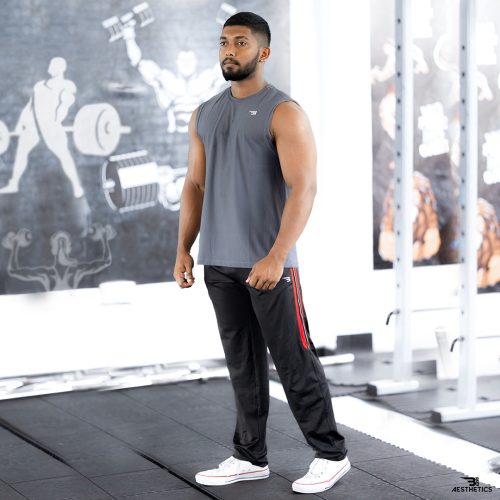 track bottoms full black and red contrast