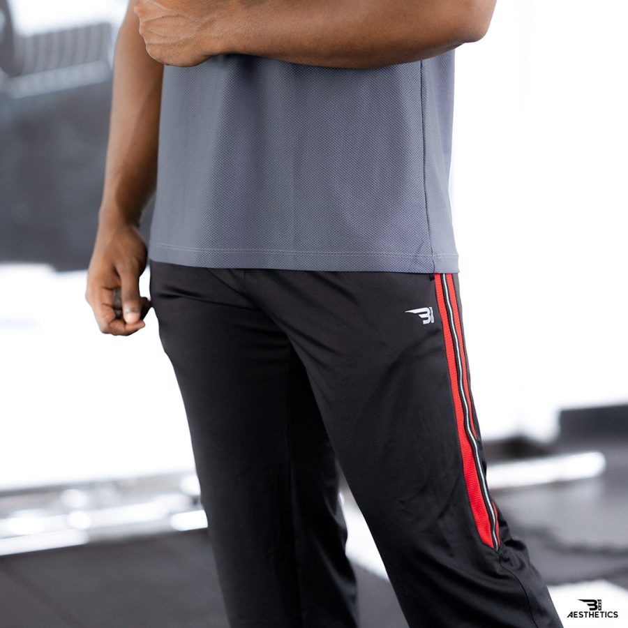 track bottoms full black and red contrast