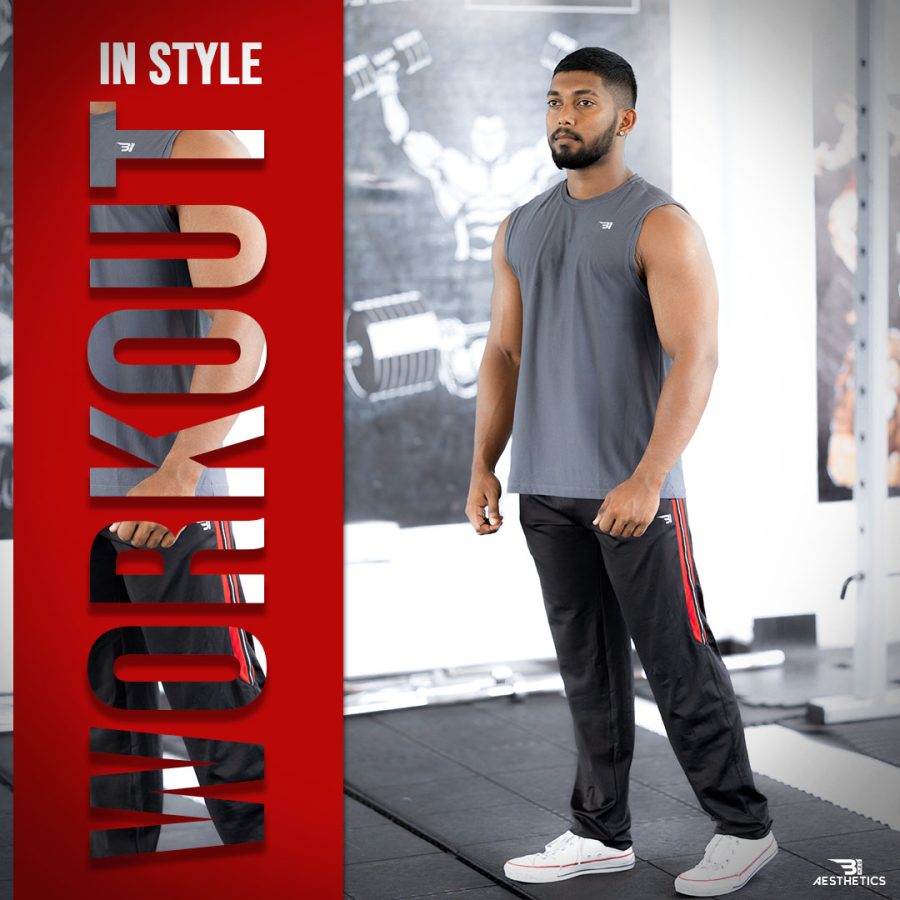 track bottoms full black and red contrast