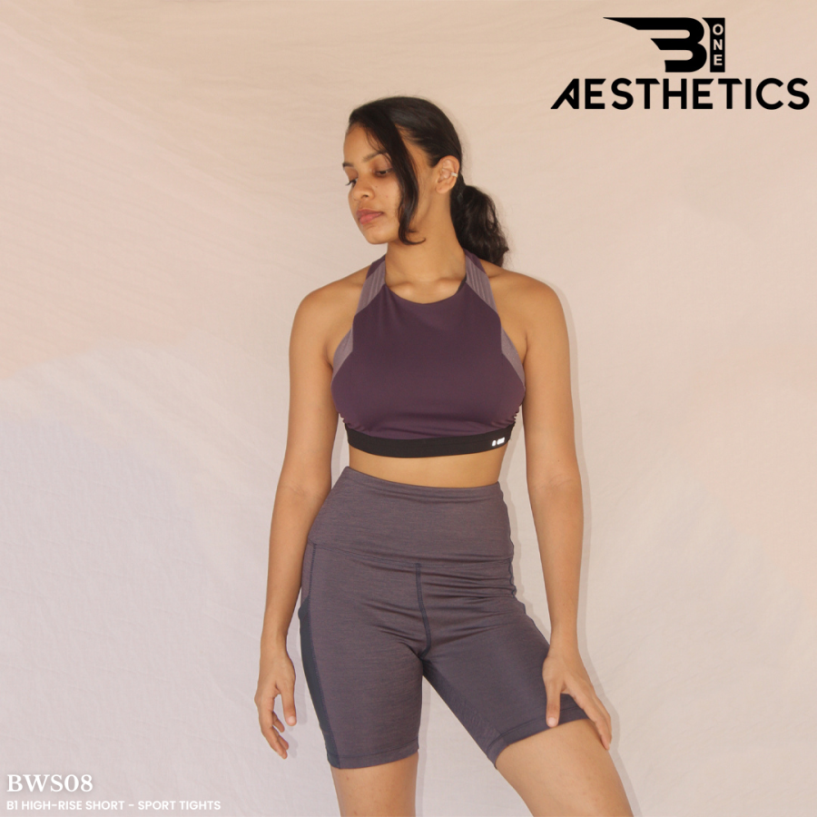high-rise short sport tights blue strips