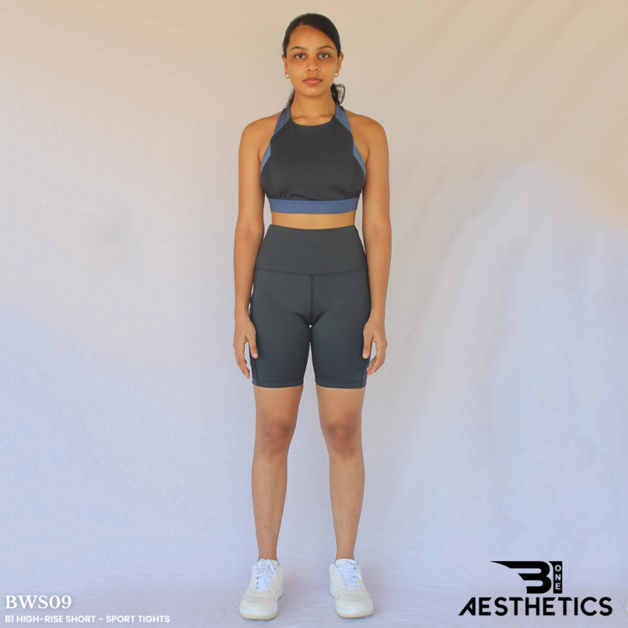 high-rise short sport tights black strips