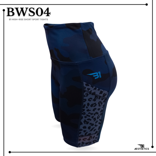 high-rise short sport tights dark blue camo
