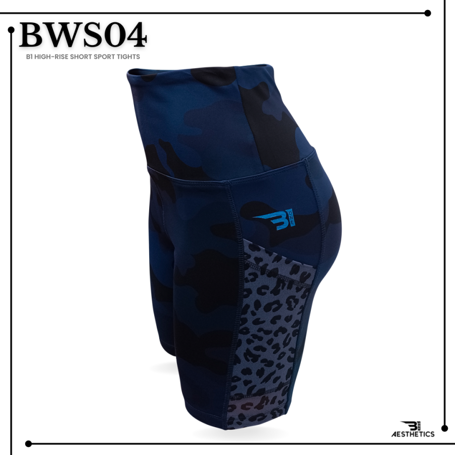 high-rise short sport tights dark blue camo