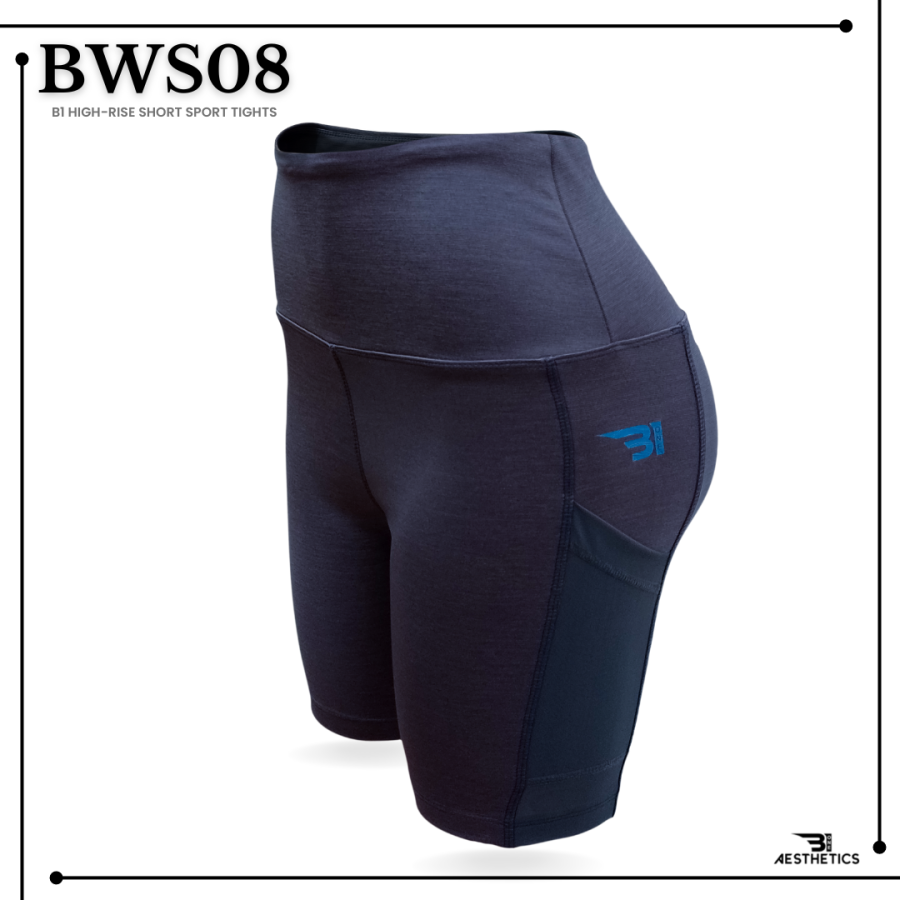 high-rise short sport tights blue strips