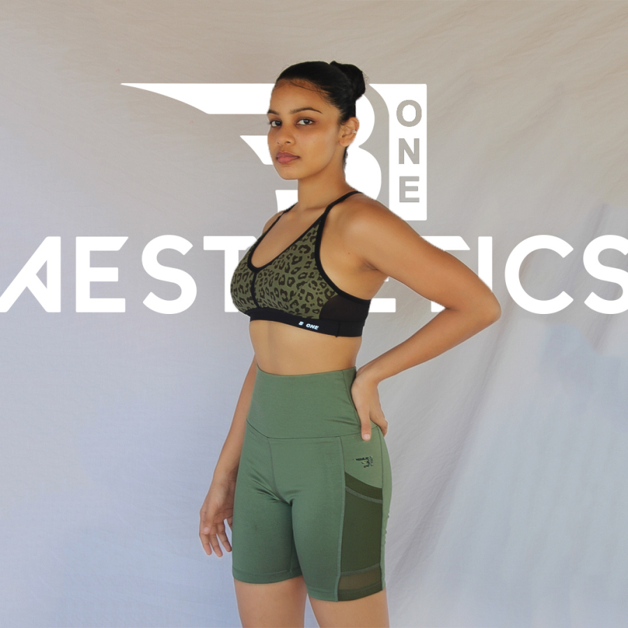 high-rise short sport tights green strips