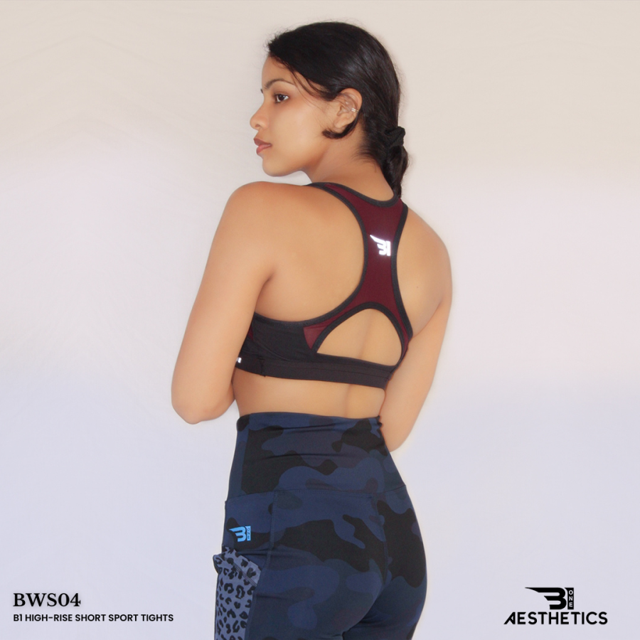high-rise short sport tights dark blue camo