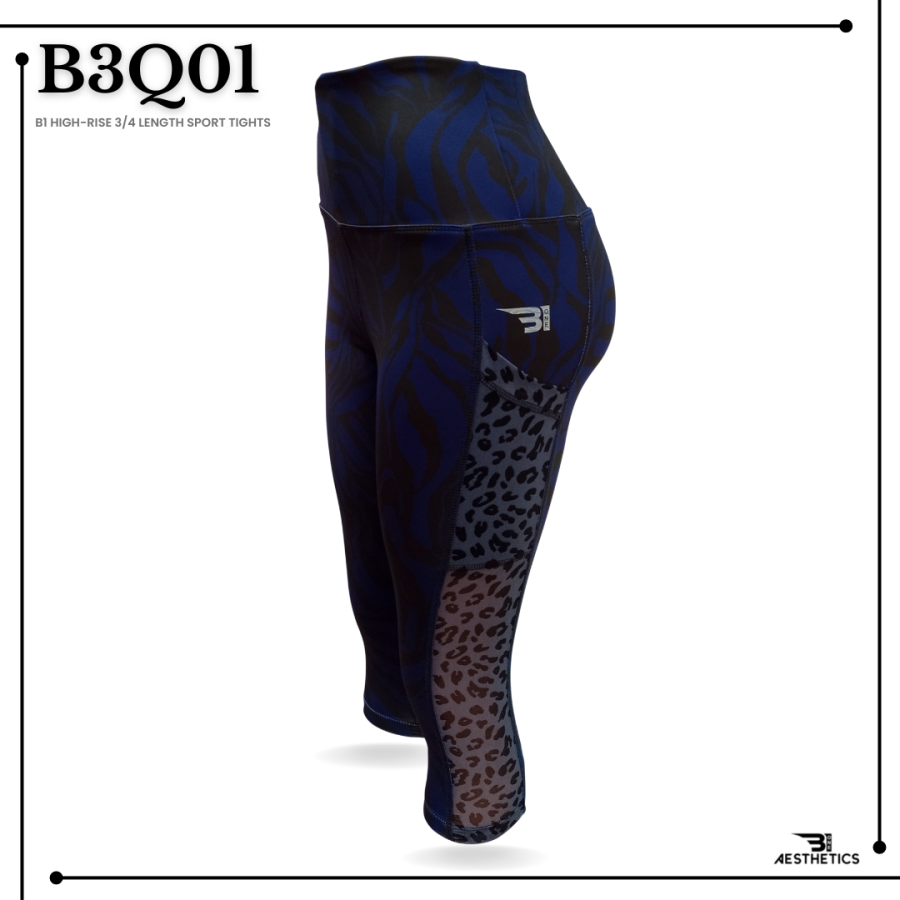 dark blue camo high-rise 3/4 length sport tights