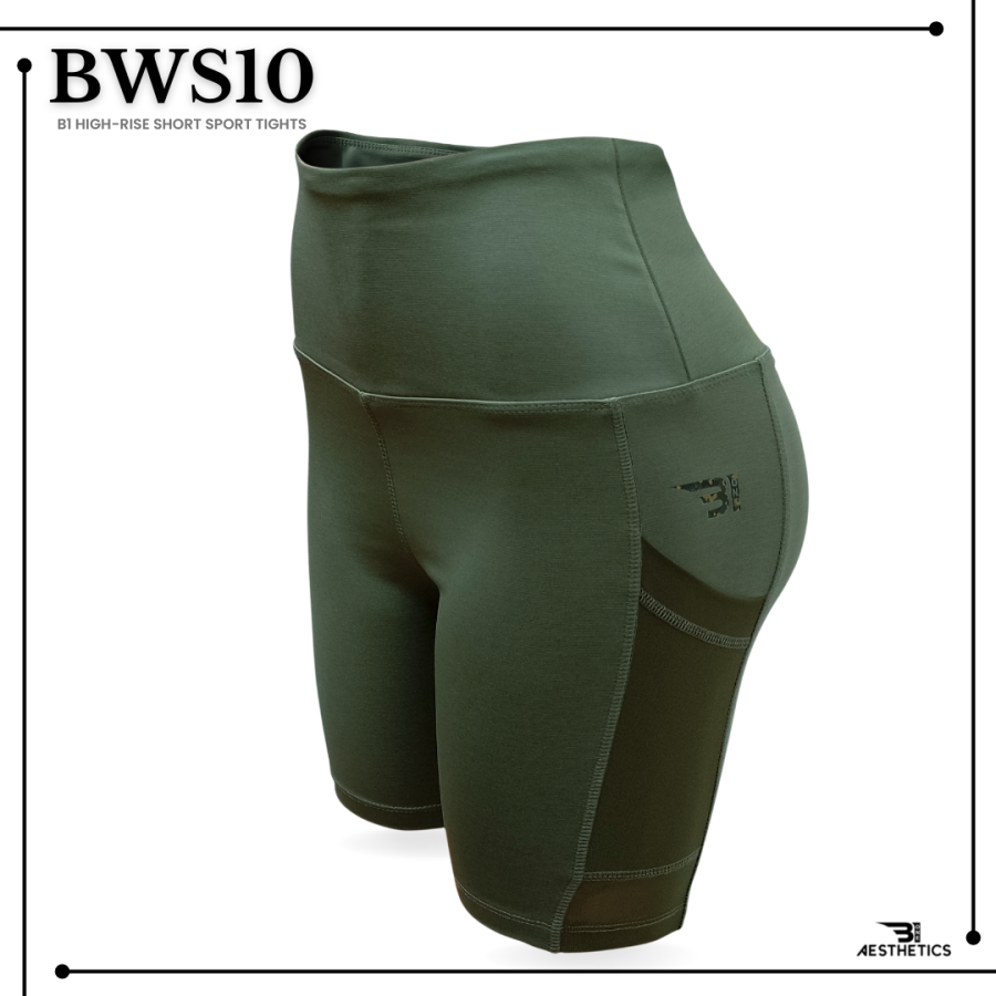 high-rise short sport tights green strips
