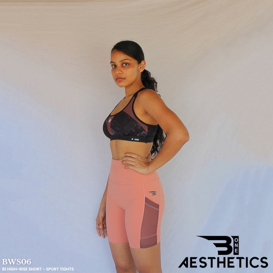 high-rise short sport tights beige color