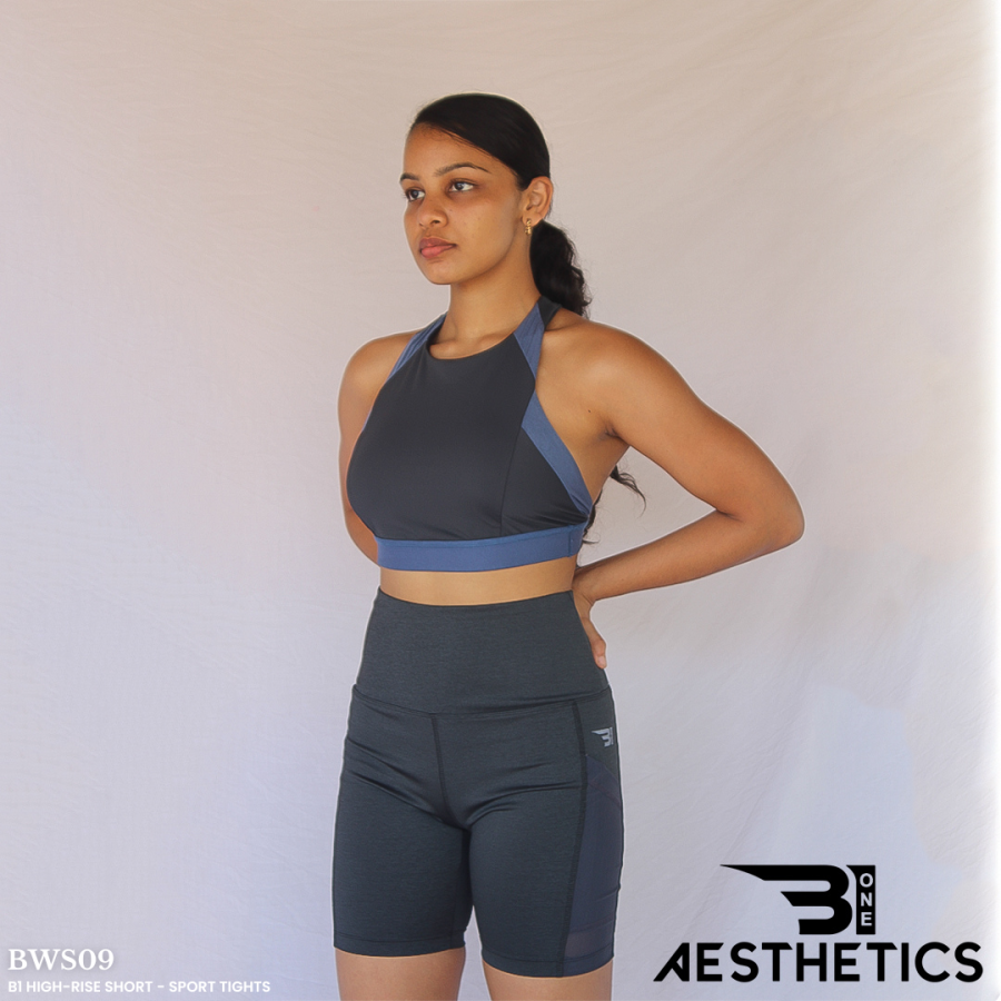 high-rise short sport tights black strips