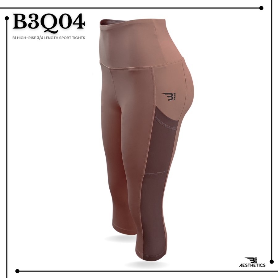beige high-rise 3/4 length sport tights