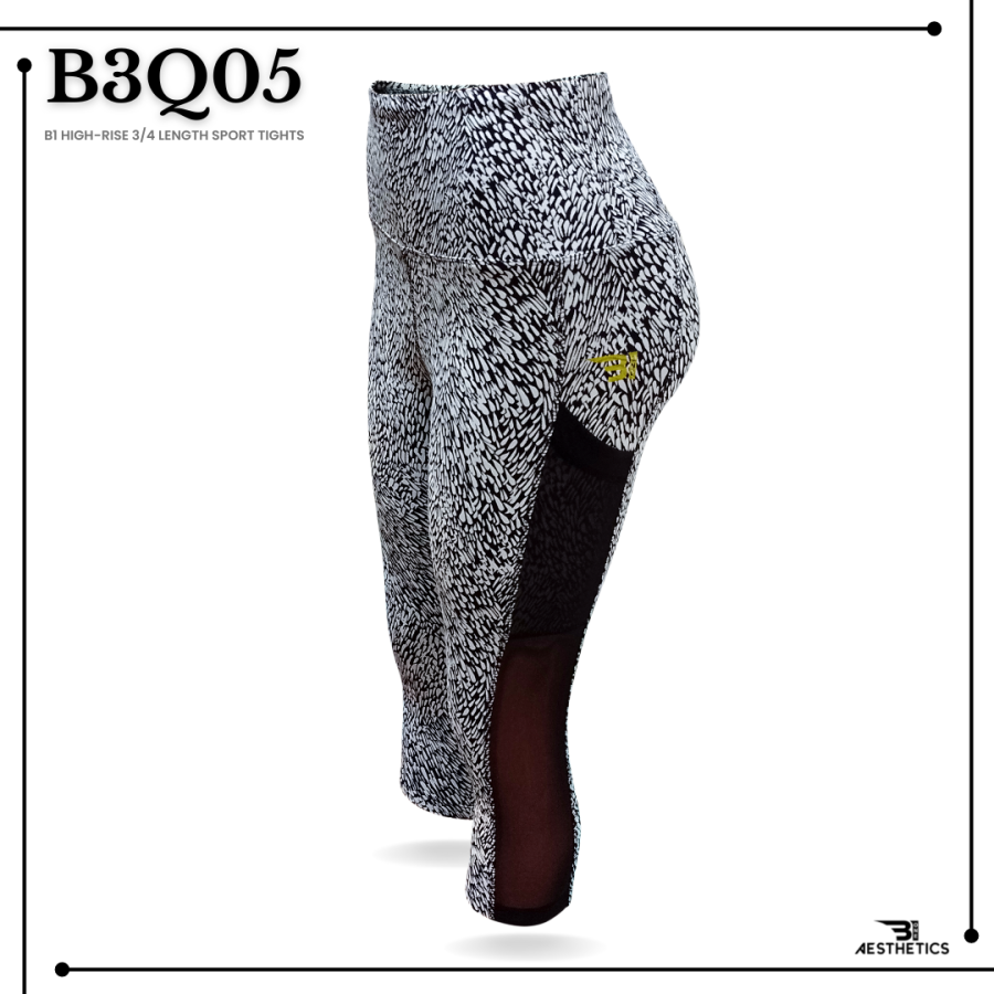 black and white high-rise 3/4 length sport tights