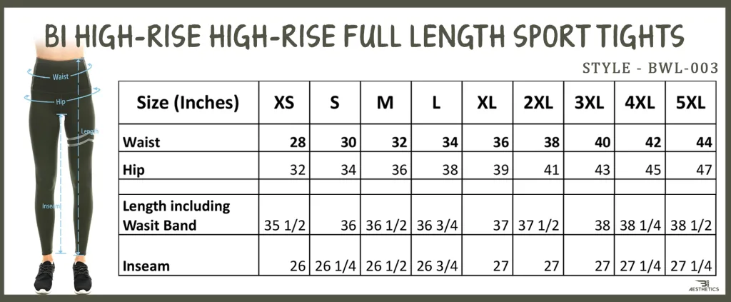 high-rise full length sport tights size chart