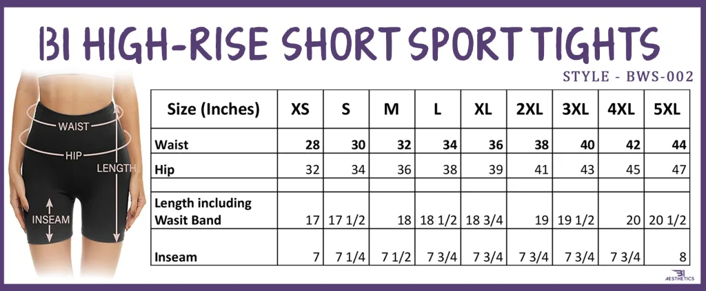 b1 high-rise short sport tights size chart