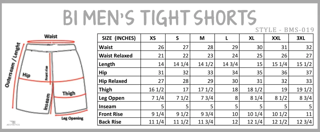 men's tight shorts size chart