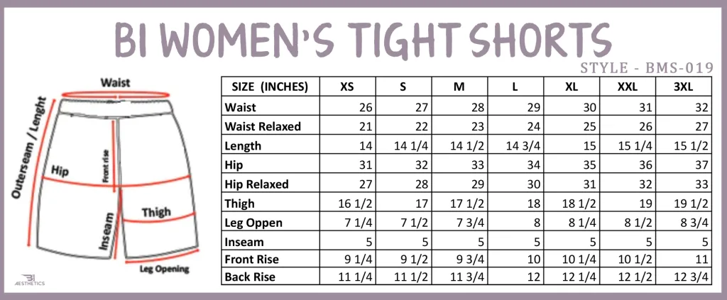 b1 women's tight shorts size chart