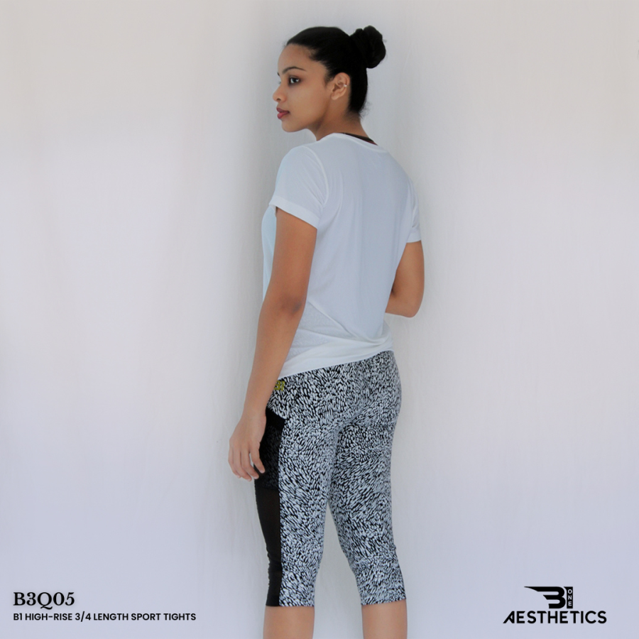 black and white high-rise 3/4 length sport tights