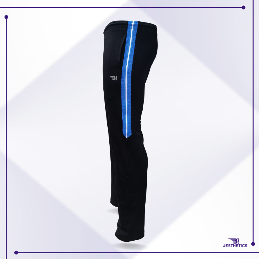 Track Bottoms fashionable strip Full Black And Blue Contrast side view