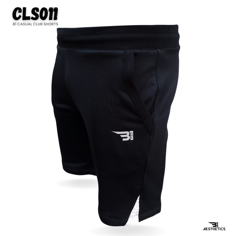 B1 black club shorts with white contrast