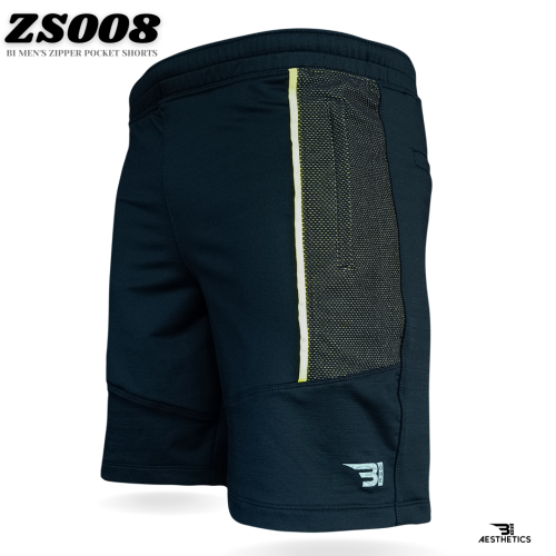 B1 black and yellow contrast men's zipper shorts