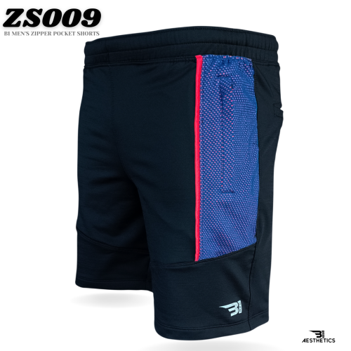 B1 black and red contrast men's zipper shorts