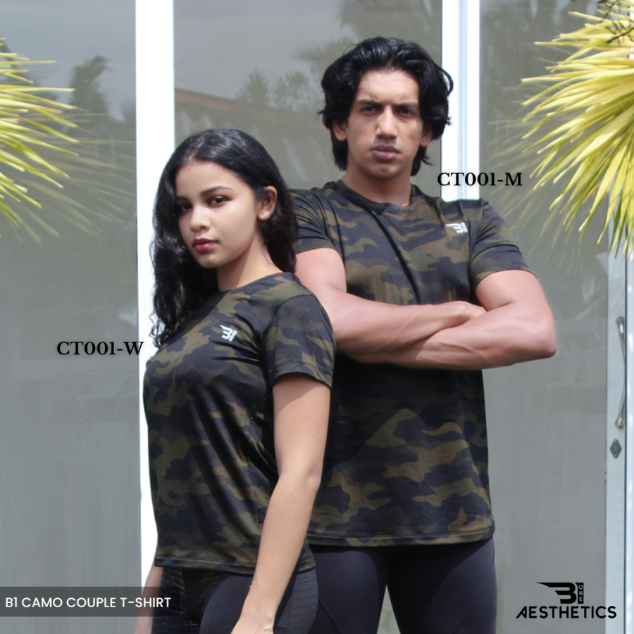 B1 camo couple crew-neck t-shirt