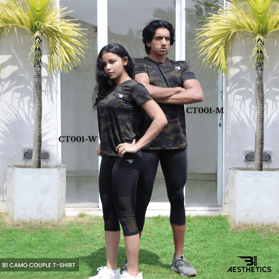 B1 camo couple crew-neck t-shirt