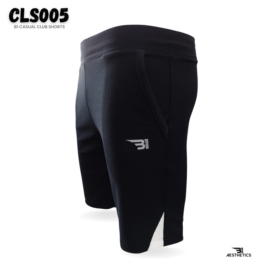 B1 black club shorts with white contrast