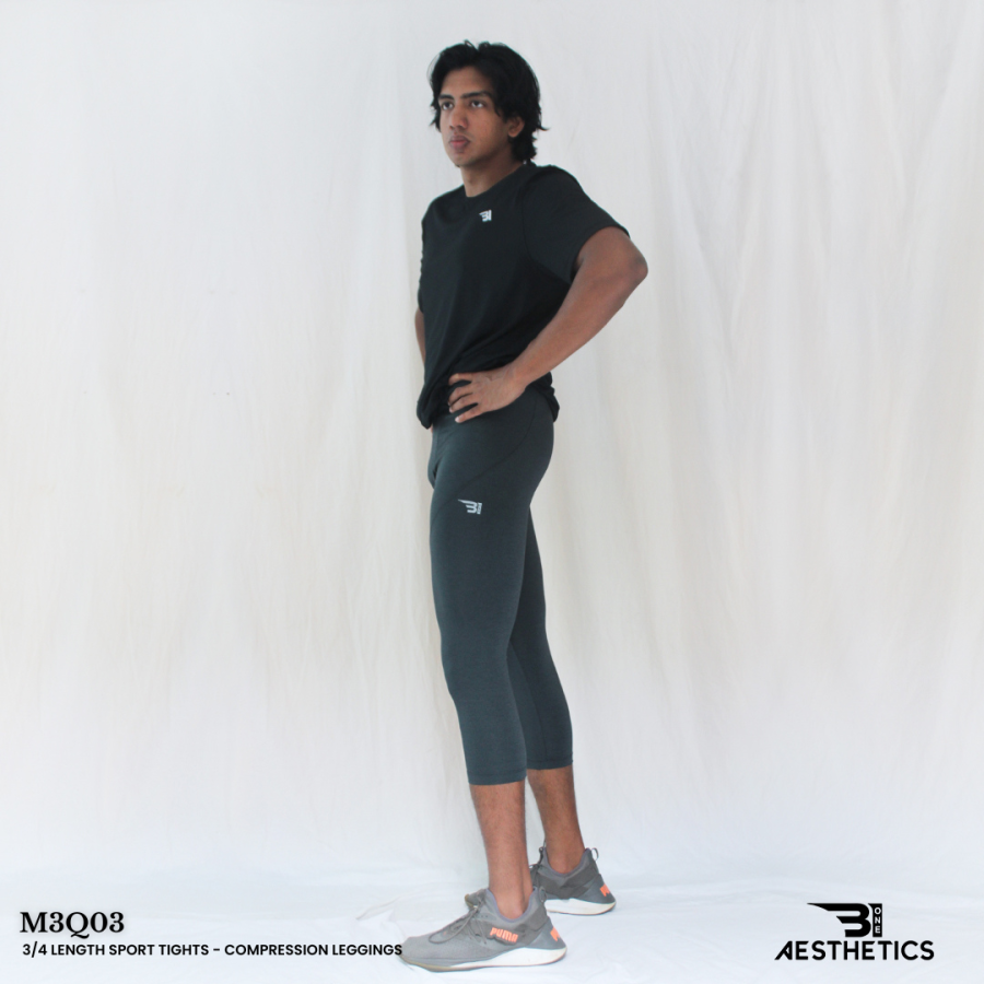men's three quarter black-gray compression leggings 3