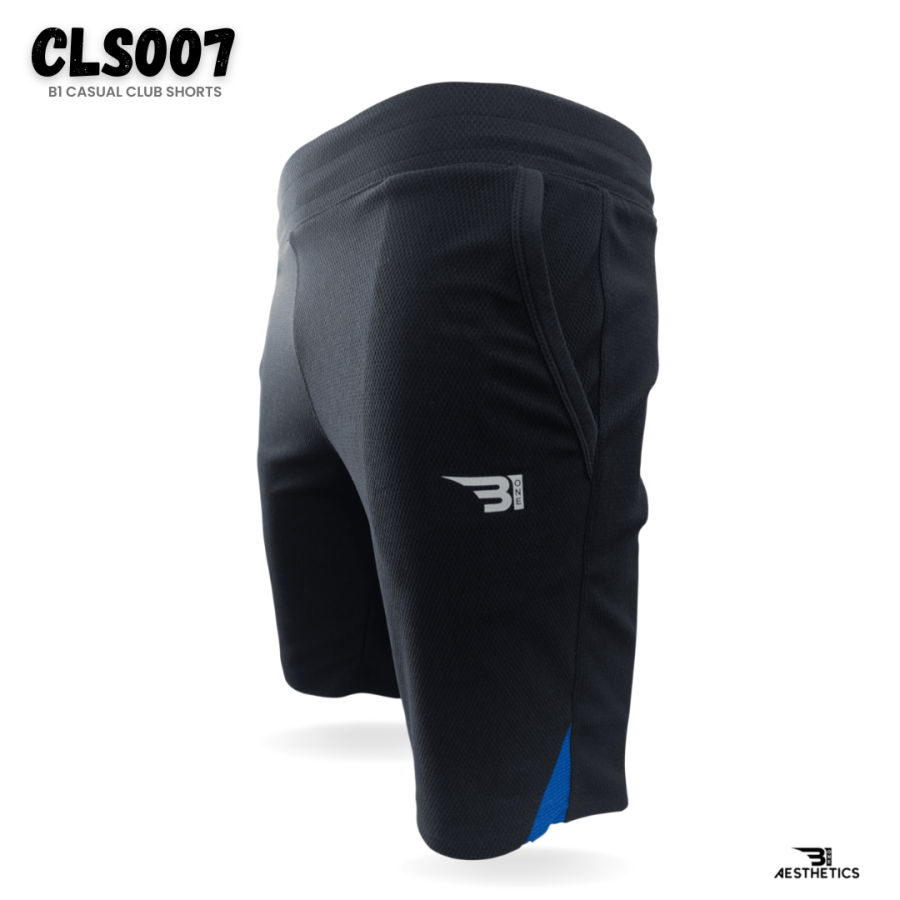 B1 black club shorts with blue contrast