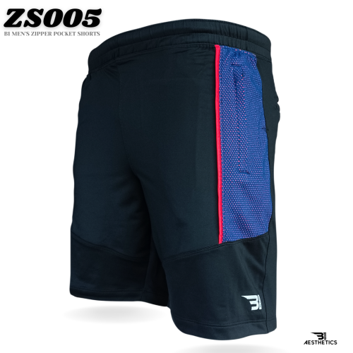 B1 men's Red and blue contrast zipper shorts